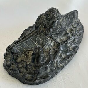 Vtg.Wolf Original Sculpture Native in Kayak &Seal Soapstone Carving Made Canada